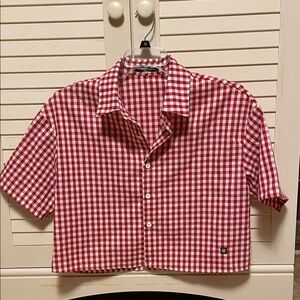 Manfinity by SHEIN cropped gingham checked button up shirt